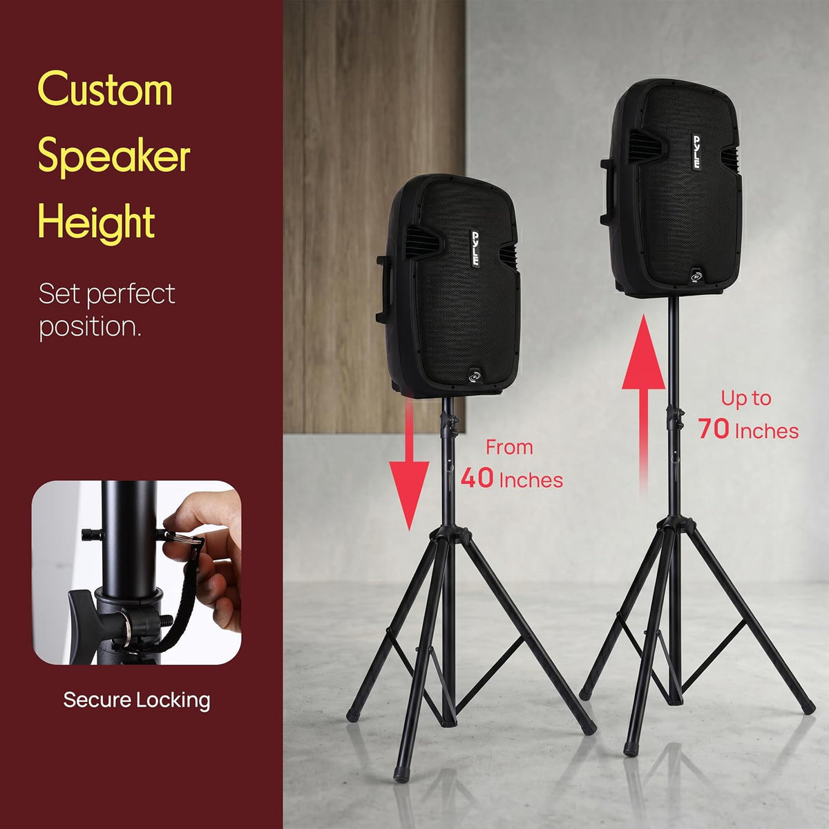 Pyle Universal Dual PA DJ Tripod 2 Speaker Stand Kit with Adjustable Height &...