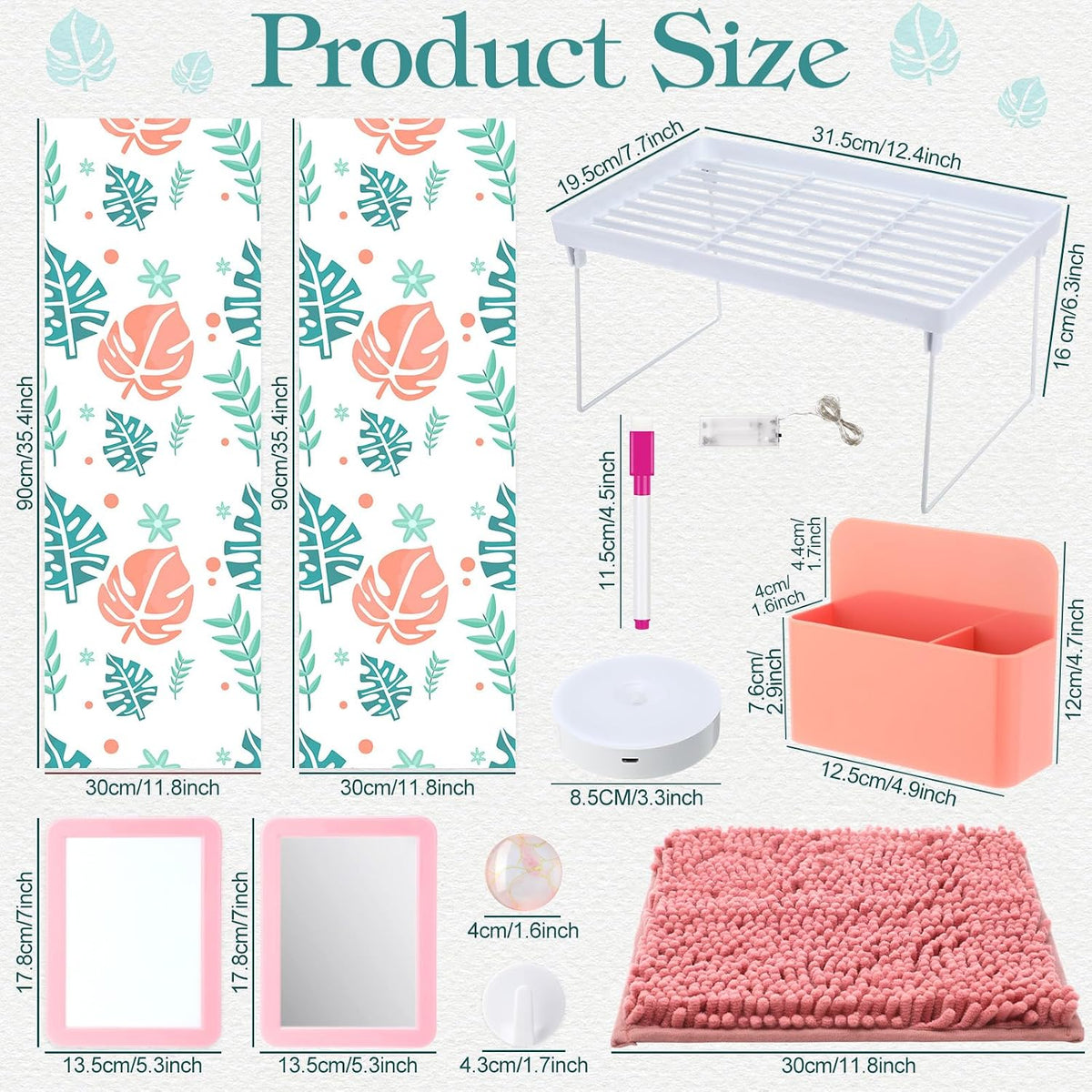 Chuangdi 17 Pcs Locker Accessories and Organizer Kit, Pink Lines