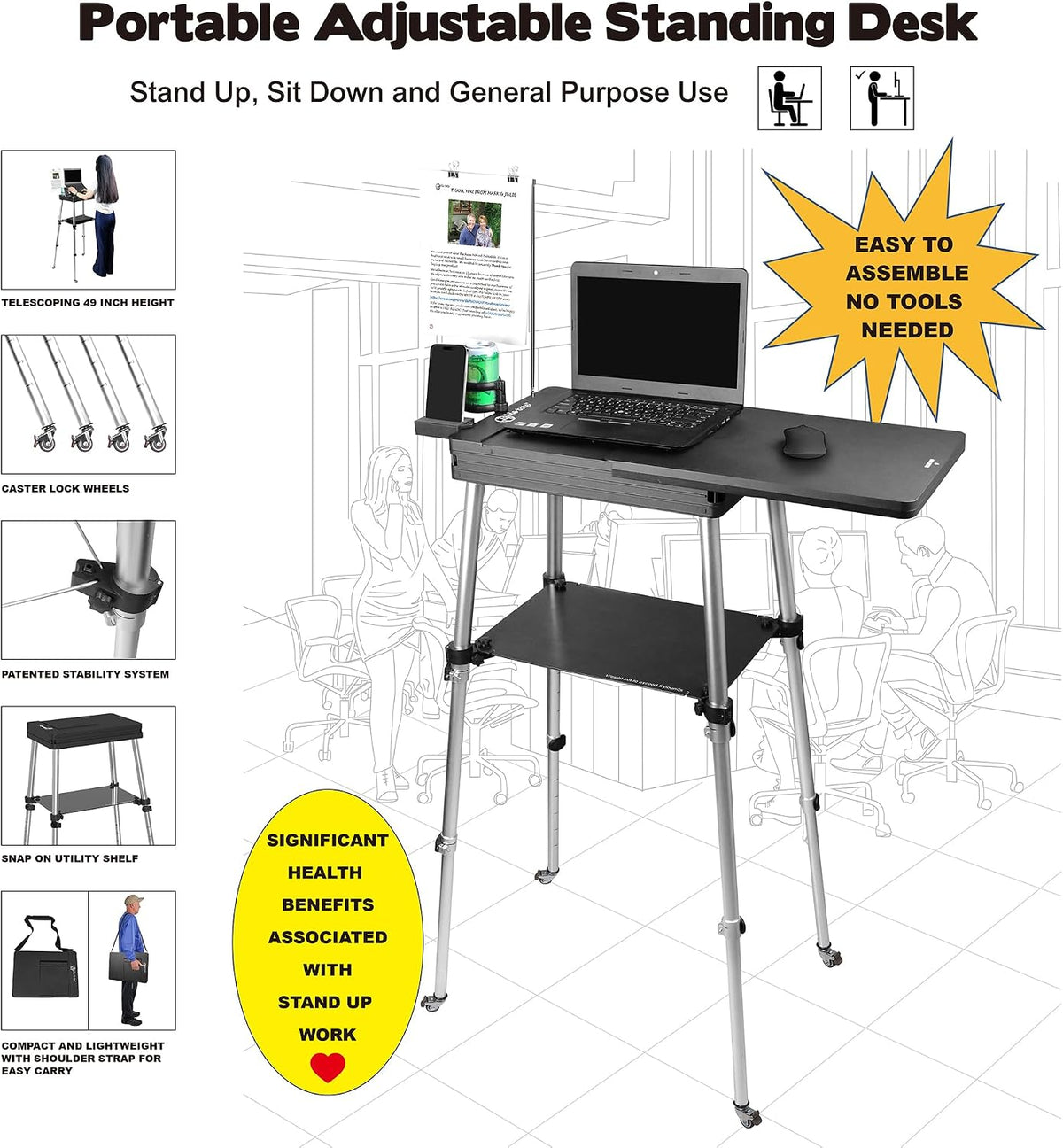 Tabletote Portable Standing Desk that Travels Lightweight Height Adjustable M...