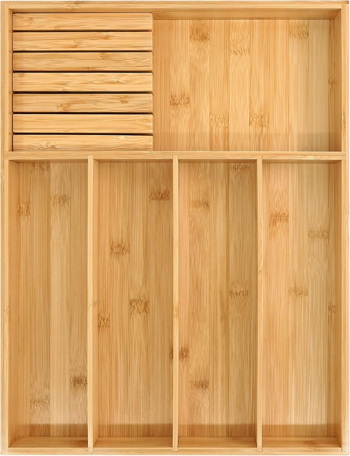 VaeFae Bamboo Silverware Drawer Organizer, 5 Slots, Natural