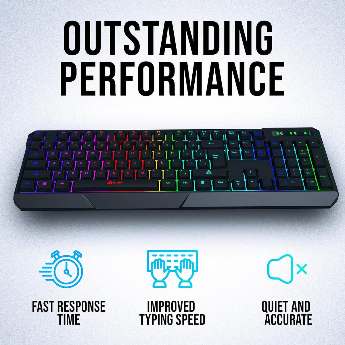 KLIM Chroma Quiet Keyboard, Wired Gaming, US QWERTY, Chromatic RGB Lighting