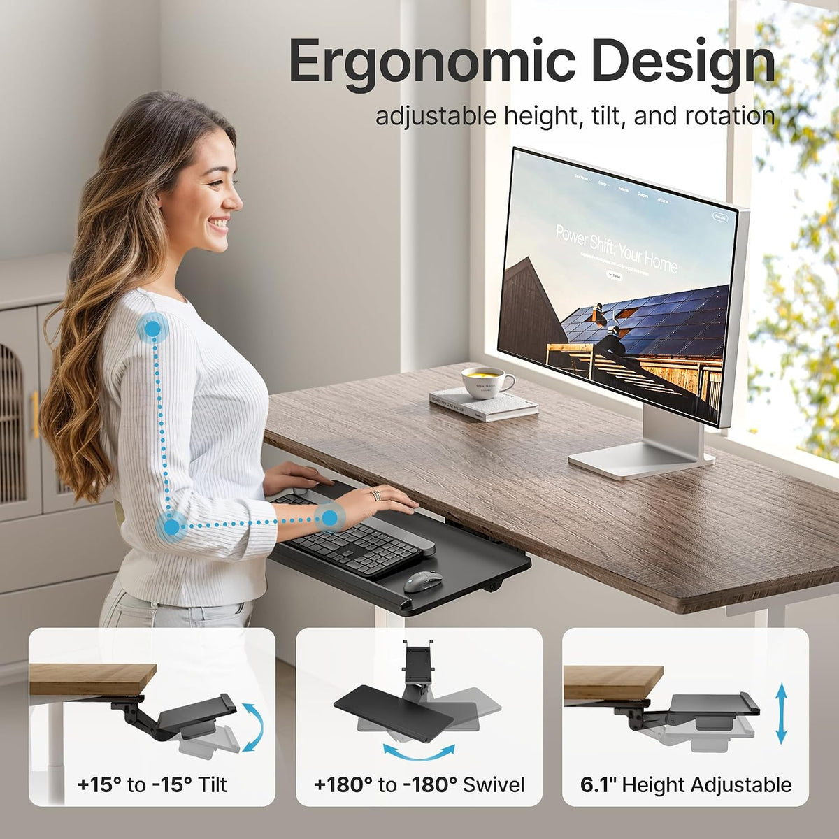 PEGZONE Keyboard Tray Under Desk Slide Out, 25 x 11 inch, Black