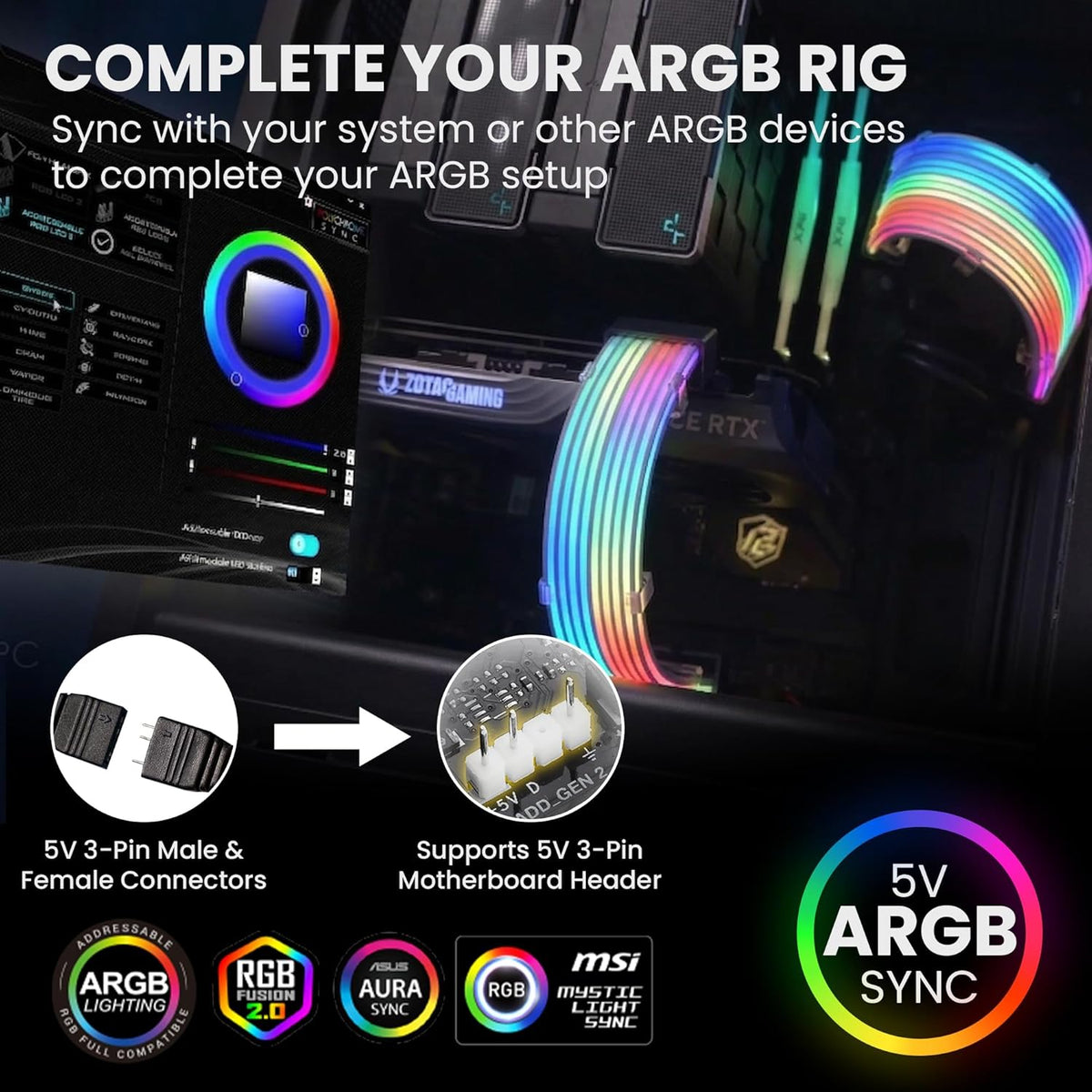 TECWARE Flex RGB Cable Cover Kit | Compatible with 24-Pin Motherboard and 8-P...