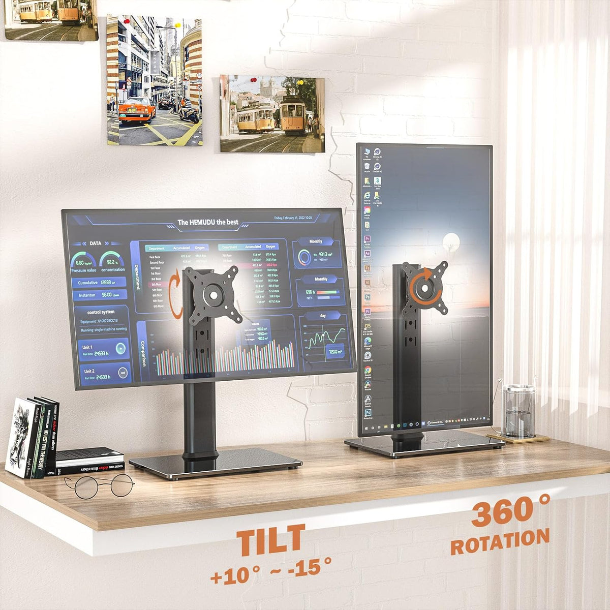 Hemudu 2 Pack Single LCD Computer Monitor Free-Standing Desk Stand Riser for ...