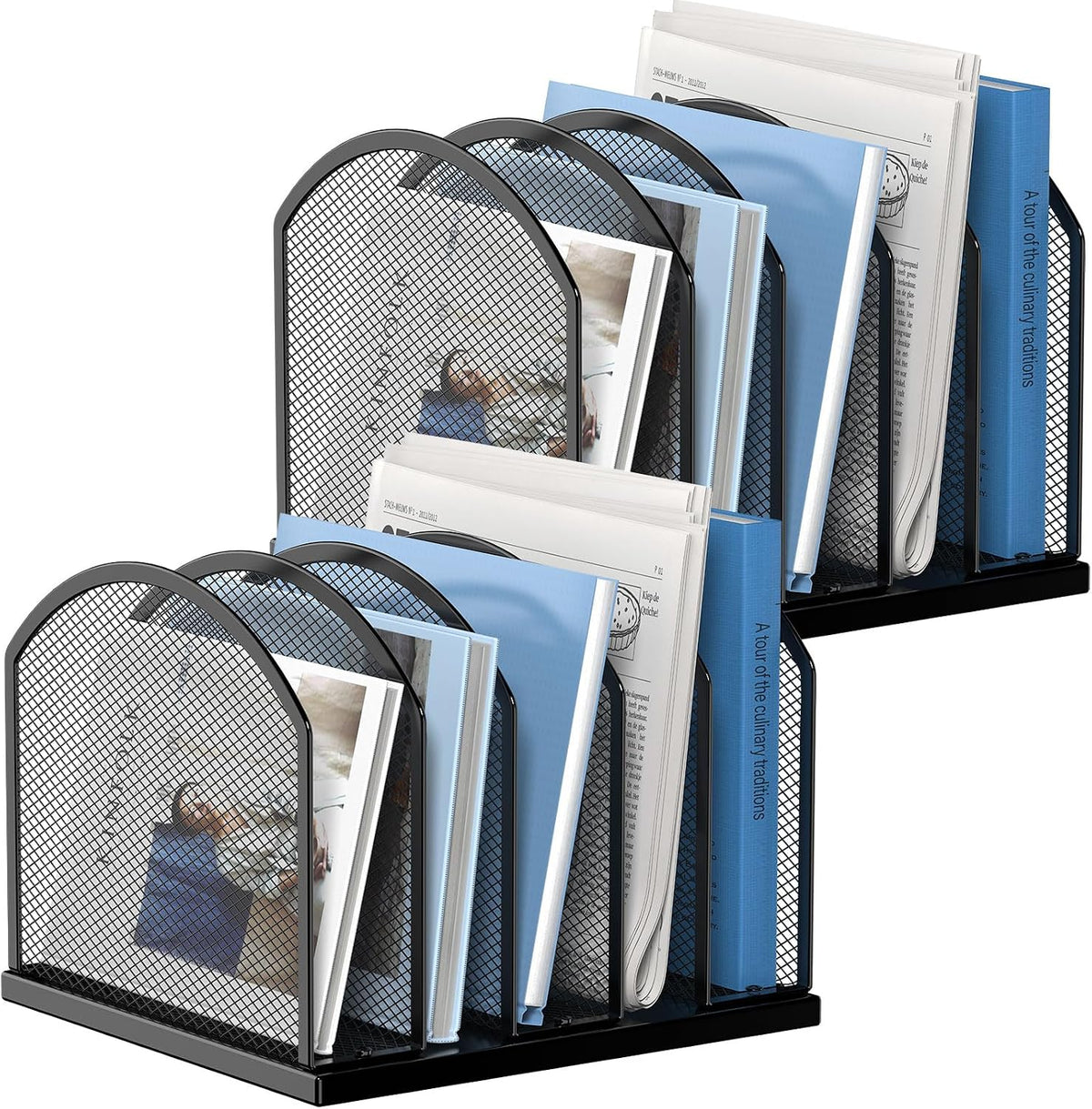 2 Pack Gawerk 5-Section Vertical Desktop Organizer, 5-Section Mesh File Folde...