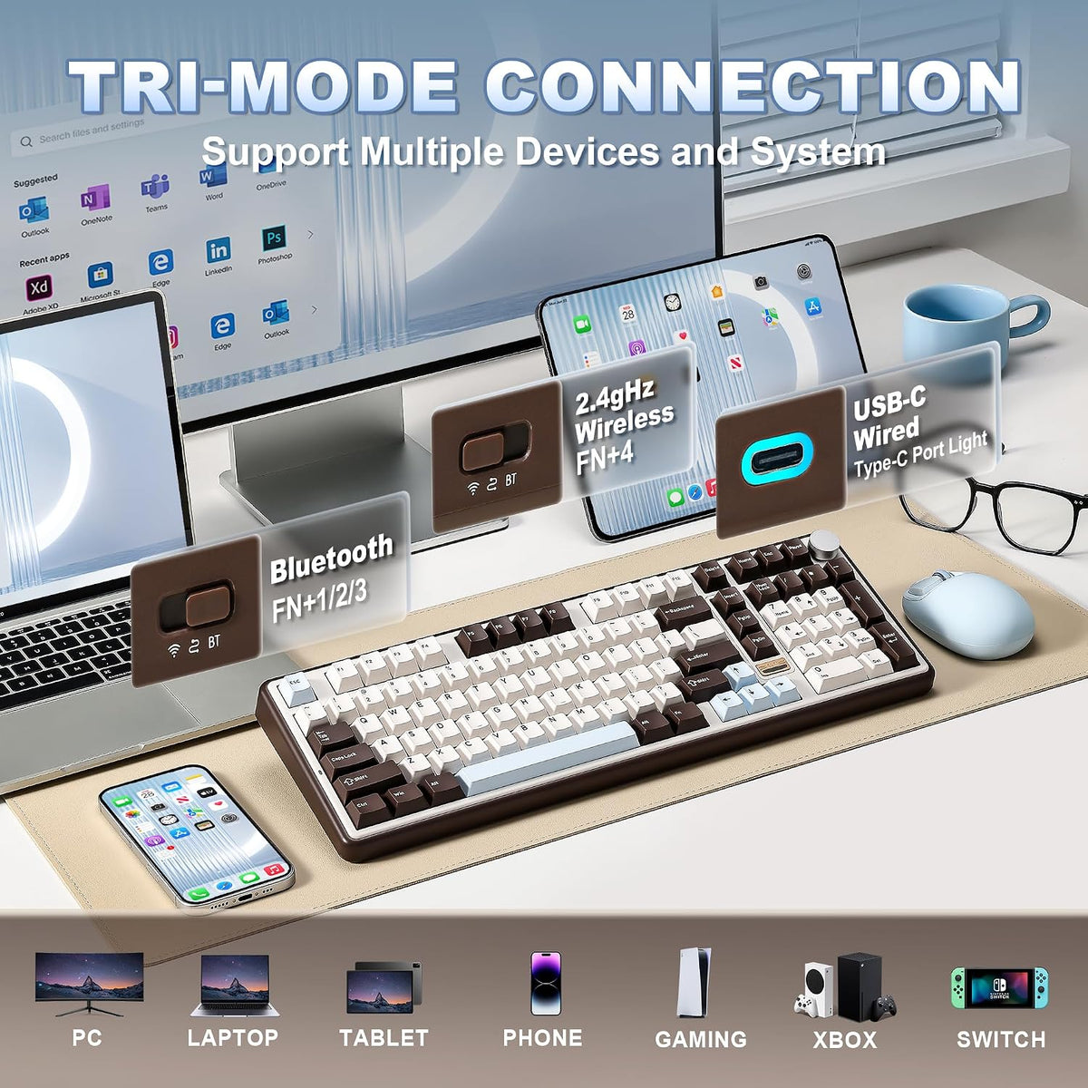 YUNZII B98 PRO 96% Wireless Mechanical Keyboard(Coffee Brown, Milk Switch)