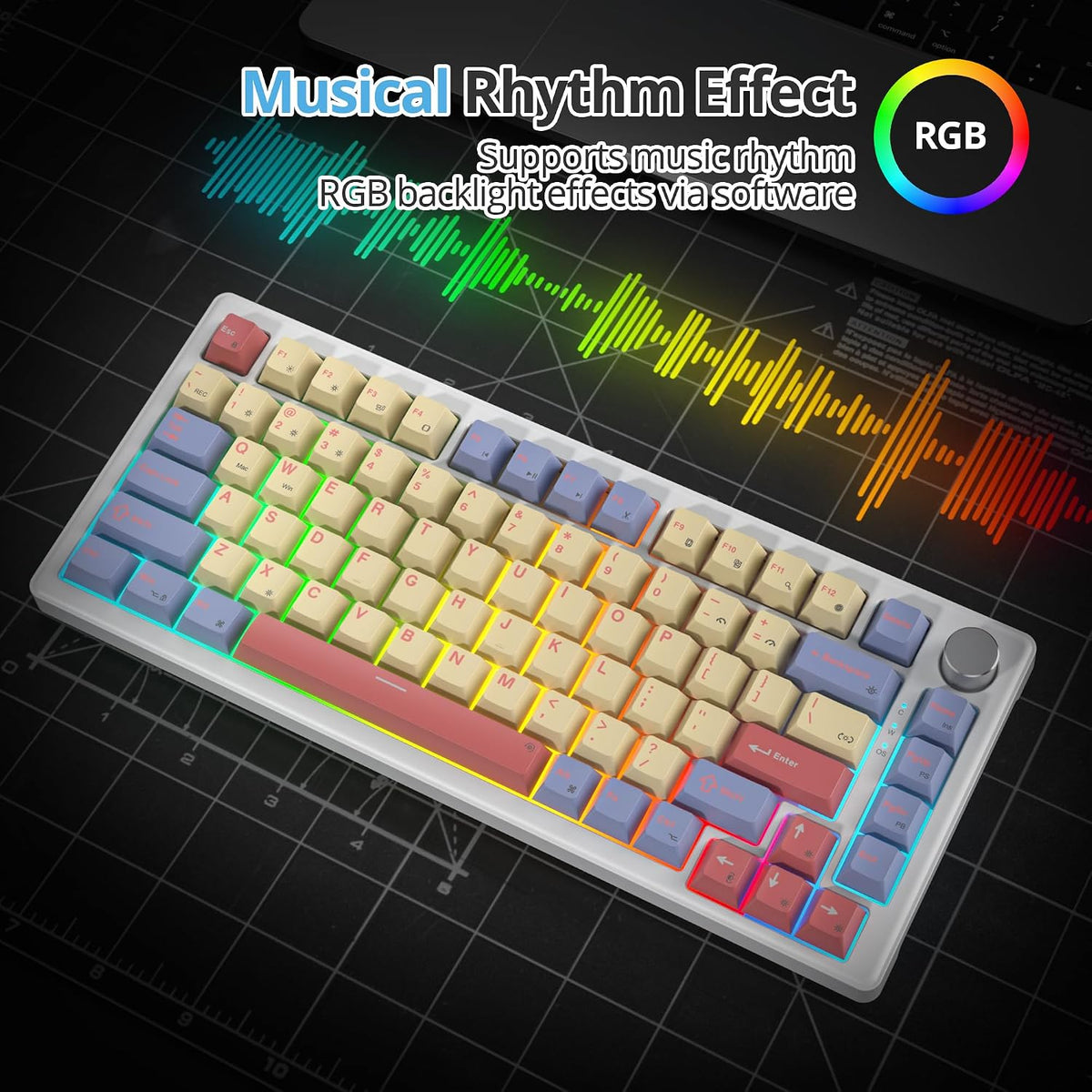 75% Mechanical Keyboard Gasket with Knob, Custom Wired Creamy Gaming Keyboard...