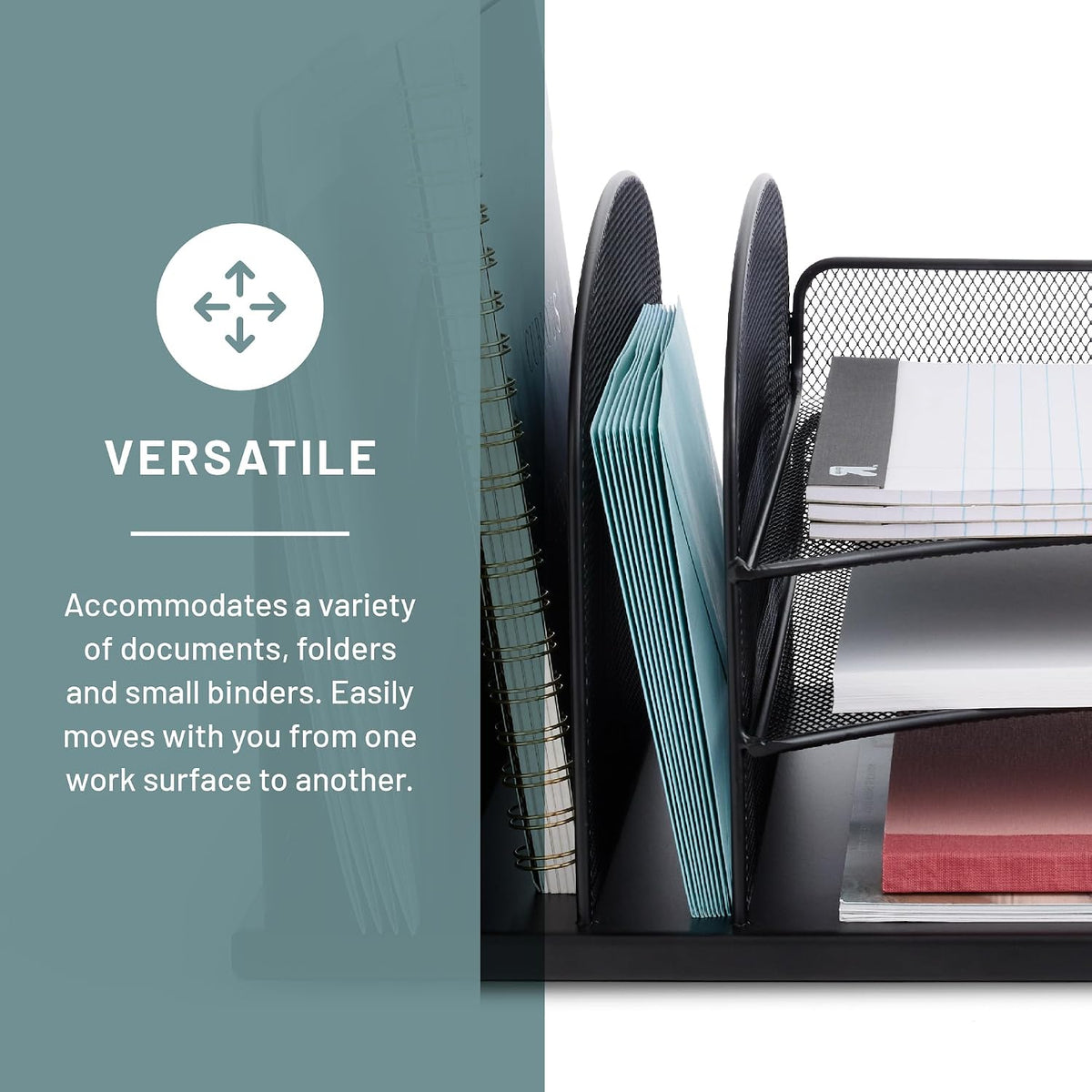 Safco Onyx Desk Organizer, 3 Vertical Compartments and 3 Trays, Office and Cl...