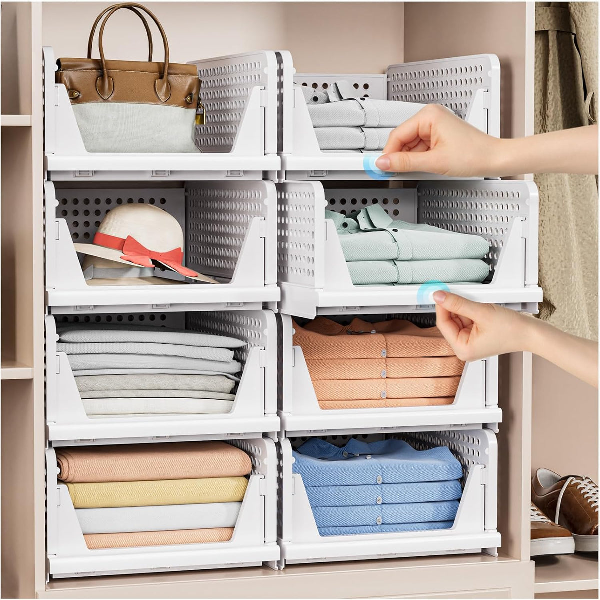 caktraie 8 Pack Stackable Closet Storage Basket - Stackable Storage Bins