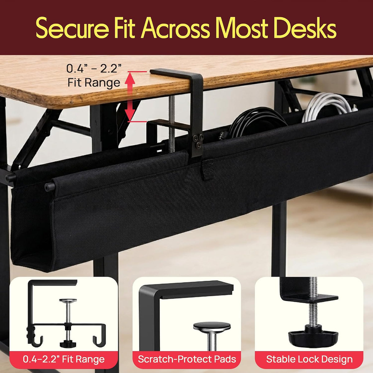 Pyle 36" Under Desk Cable Management Tray, Under Desk Wire Organizer wit...