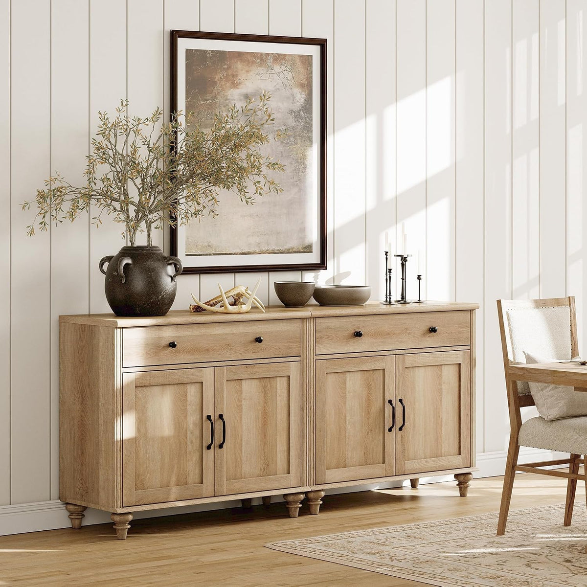 WAMAPT Buffet Cabinet with 4 Doors&2 Drawers, Large Wood Sideboard Table