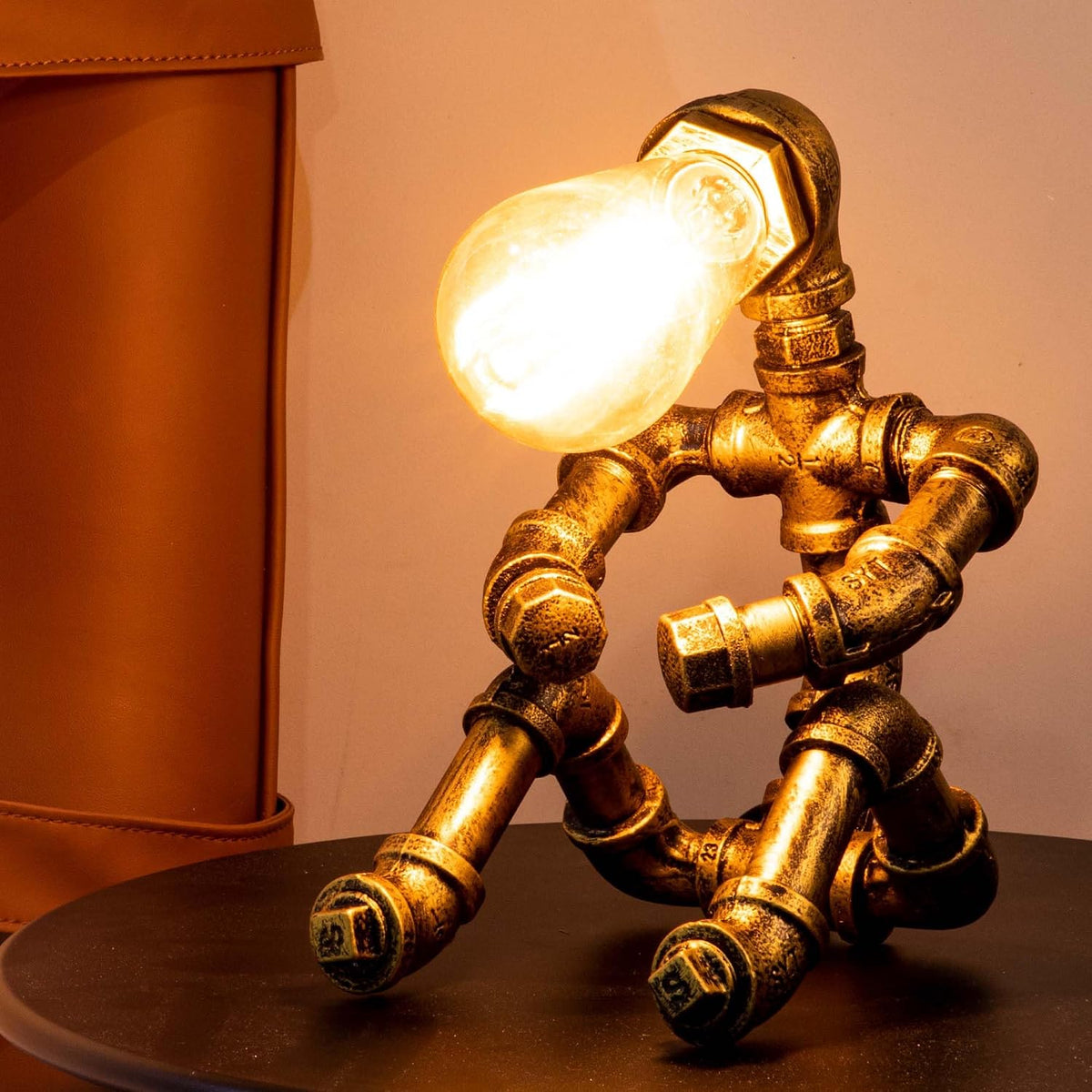 Steampunk Table Lamp, Vintage Industrial Metal Robot Table lamp, Water Pipe T...