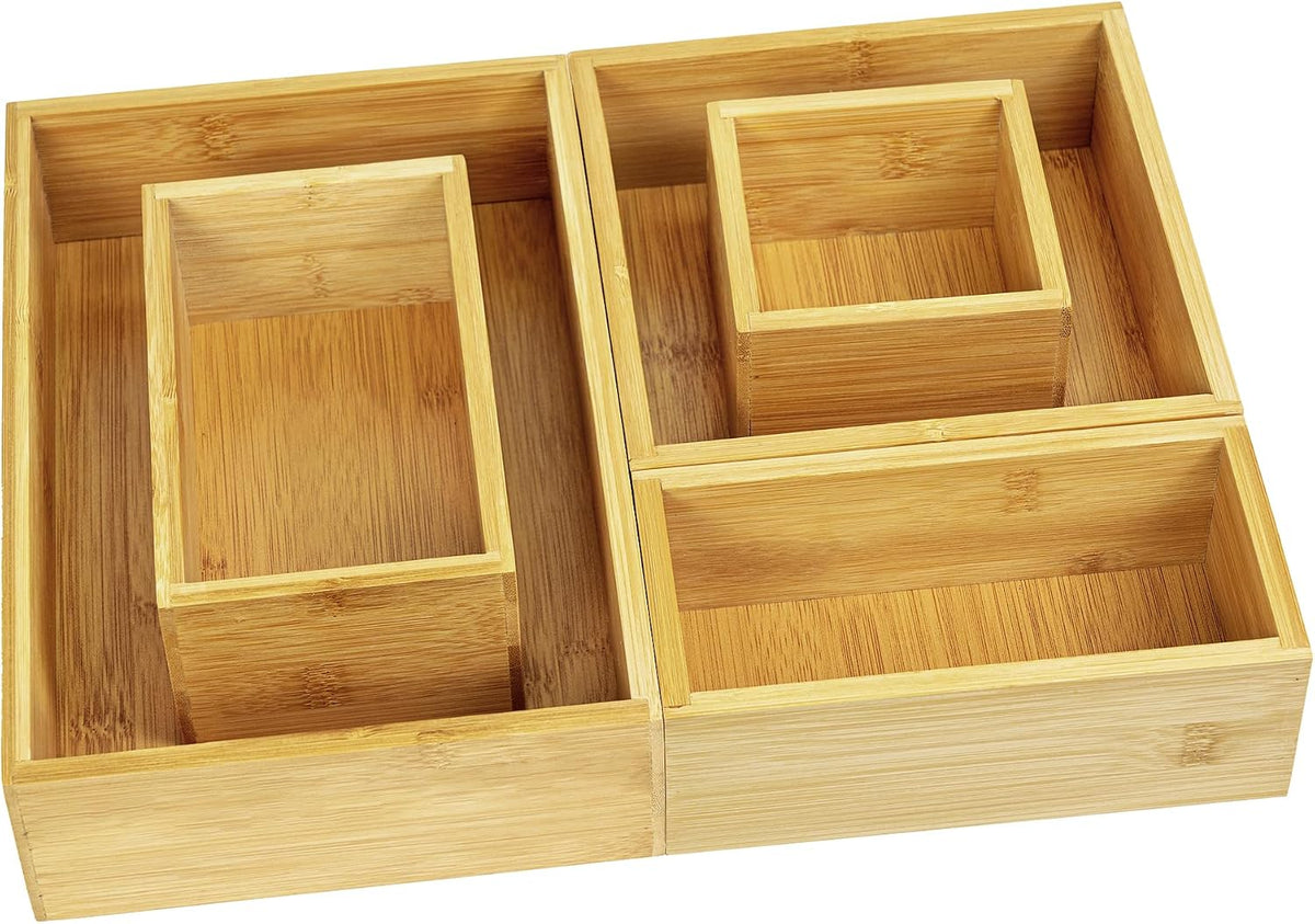 VaeFae 5 PCS Bamboo Drawer Organizers Set, 5-size Organizer Box, Storage Bins...