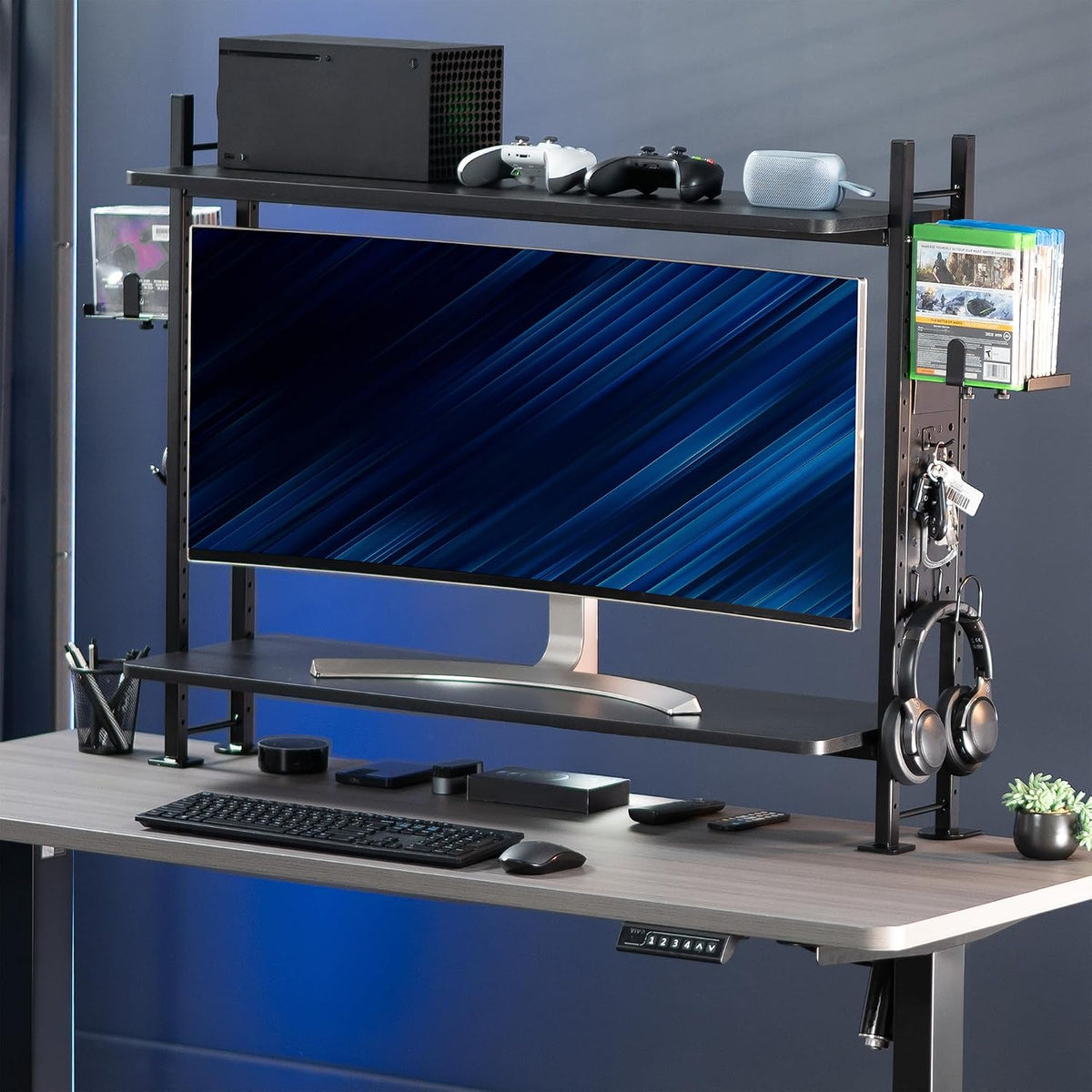 VIVO Black Clamp-on 40 in Shelving Unit with Pegboard, DESK-SHELF40G