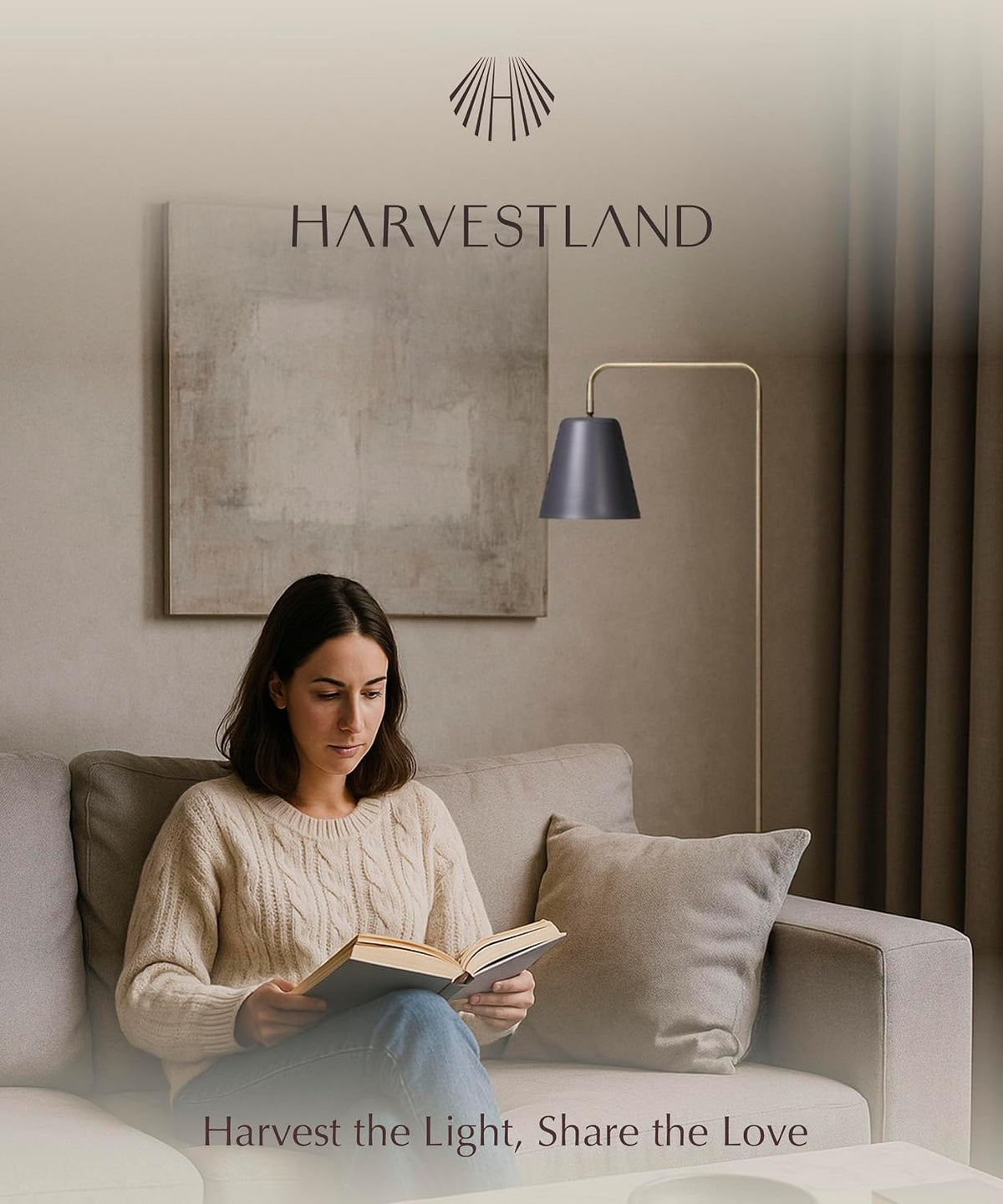 HarvestLand Steady Floor Lamp, Reading Lamp for Living Room, Grey Brass