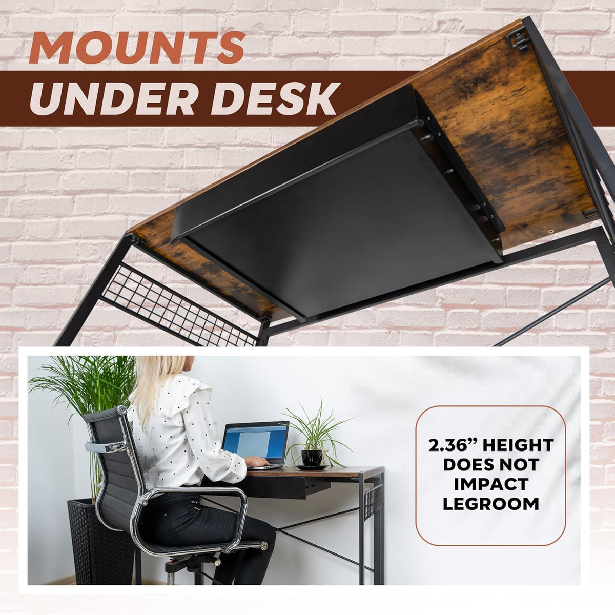 Large 23.6 Inch Under Desk Drawer Slide Out, Pencil Drawer, Undermount Desk D...