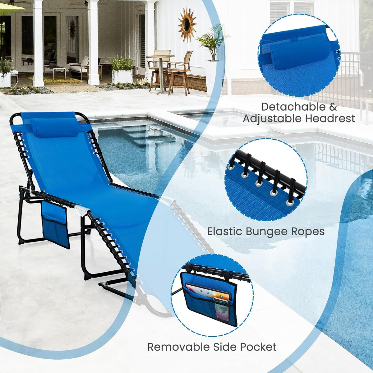 GYMAX Lounge Chairs for Outside, Extra High Folding Beach Tanning Lounger wit...
