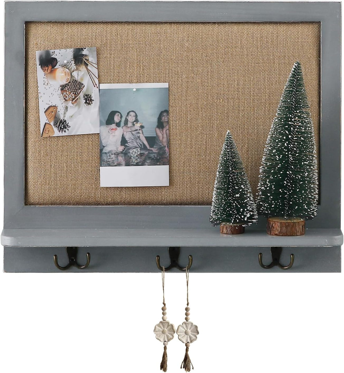 SOFE Linen Pin Board Grey Framed, Fabric Bulletin Board with Hooks