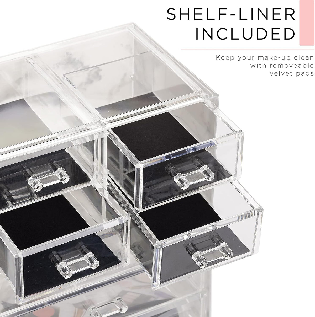Sorbus Makeup Organizer, 7-Drawer Acrylic 2-Piece Set (Marble Print)