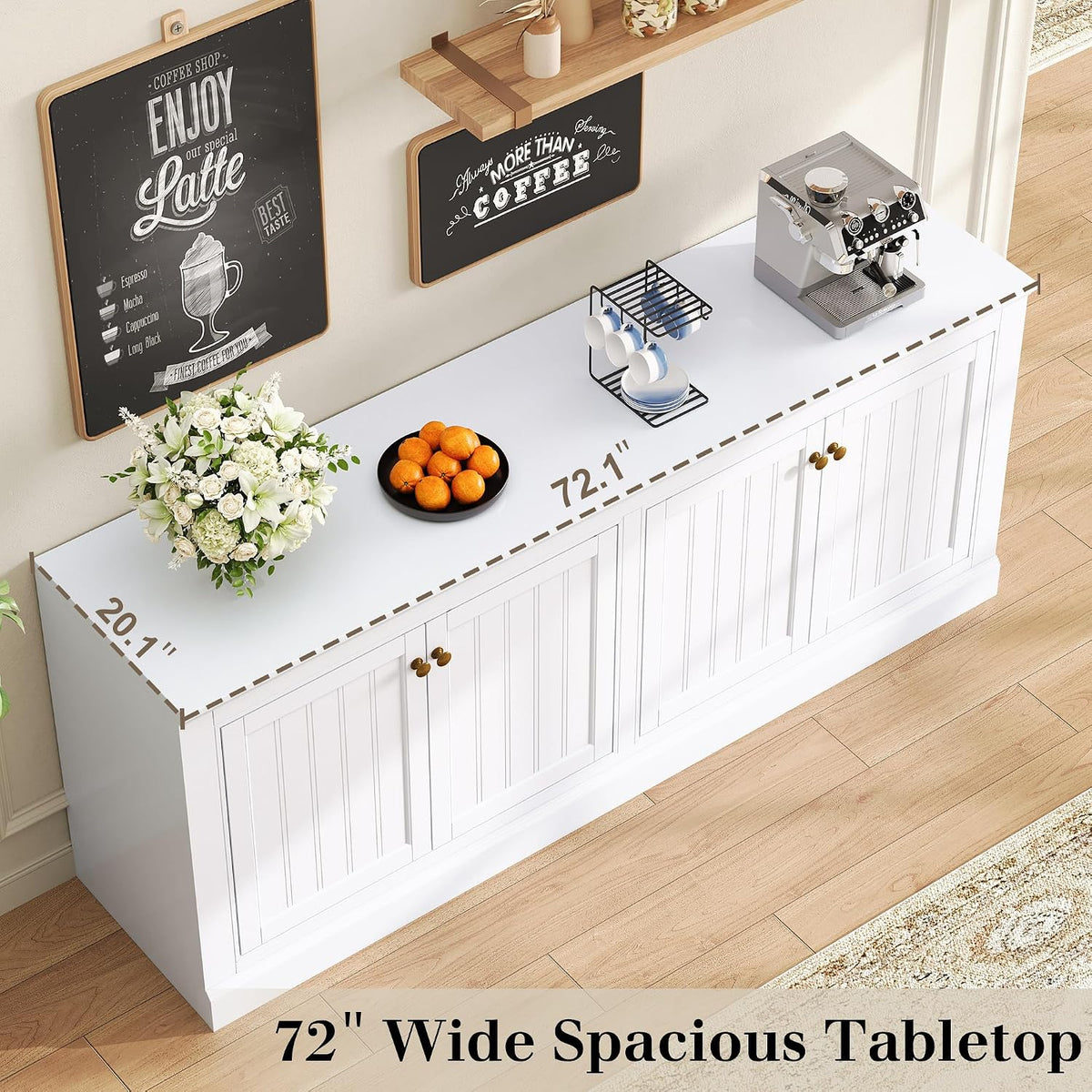 AMERLIFE 72" Farmhouse Sideboard Buffet Cabinet with Barn Doors