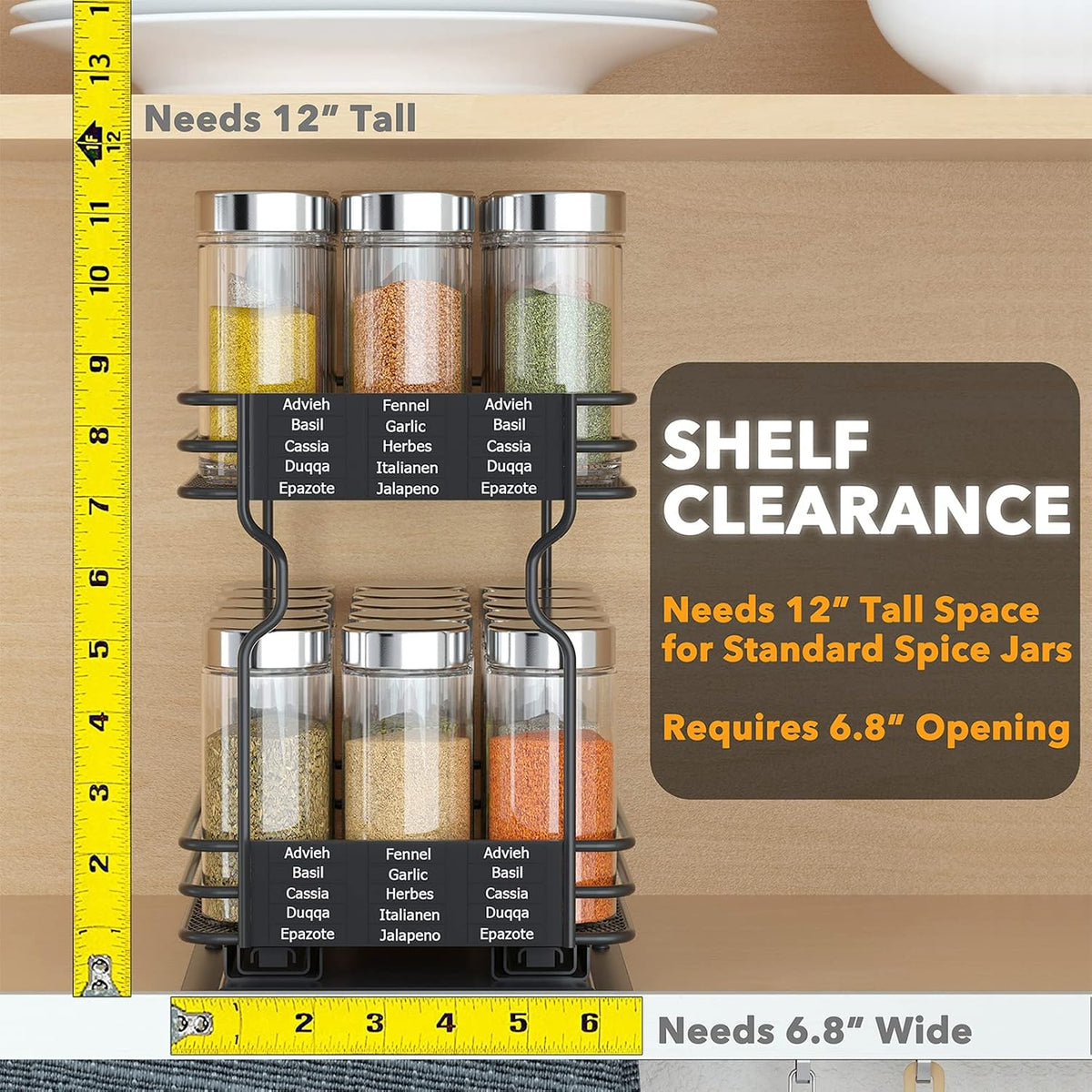 SpaceAid Pull Out Spice Rack Organizer for Cabinet, 2 Drawers 2-Tier, 1 Drawe...