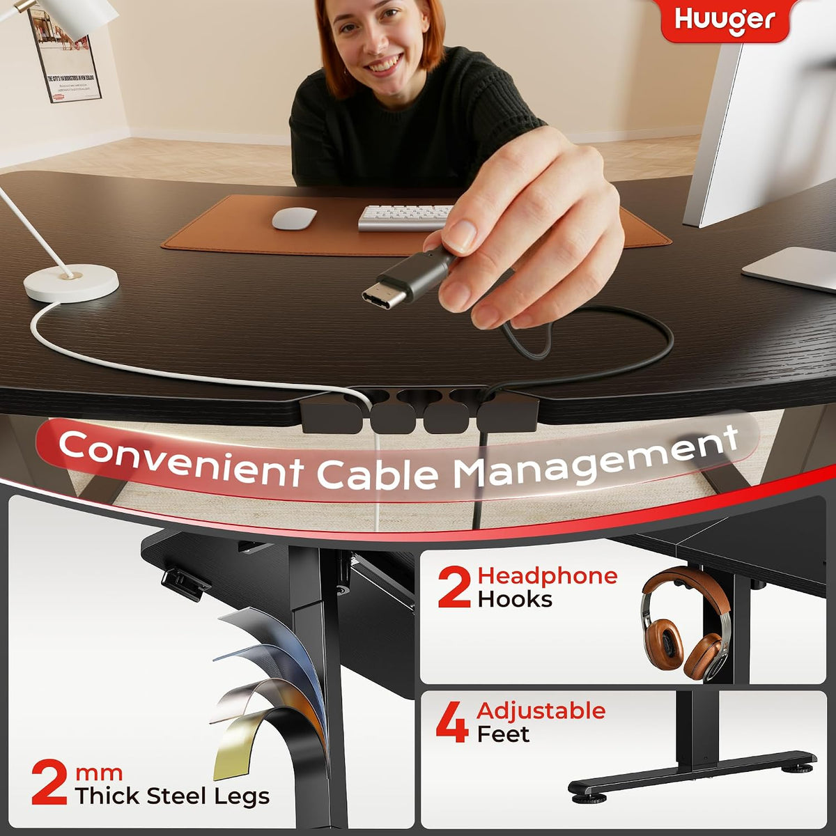 Huuger 55 X 24 Inch Electric Standing Desk with Power Outlets and USB-C Port,...