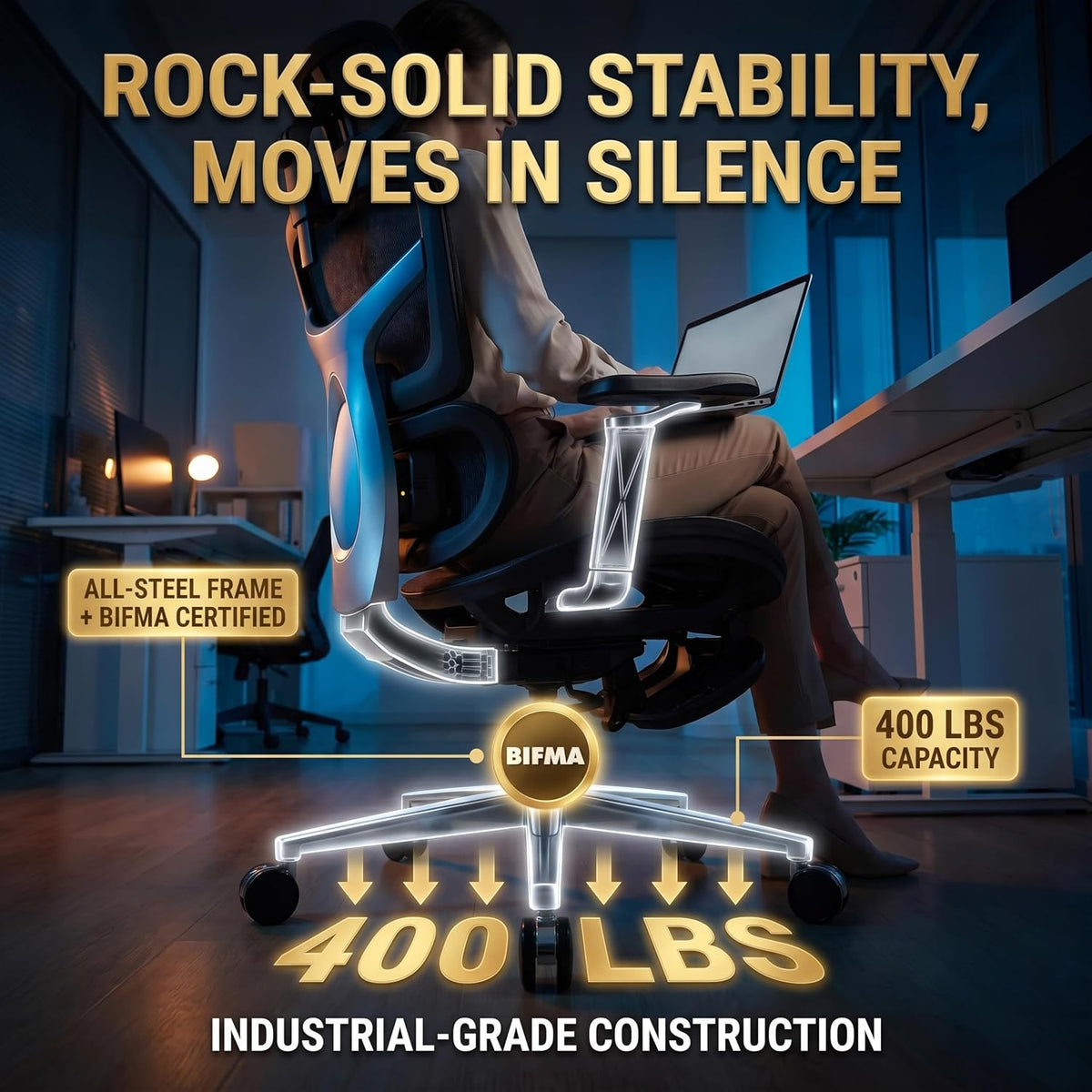 Ergonomic Office Chair with Footrest & 3D Massage Lumbar Support, Adjusta...
