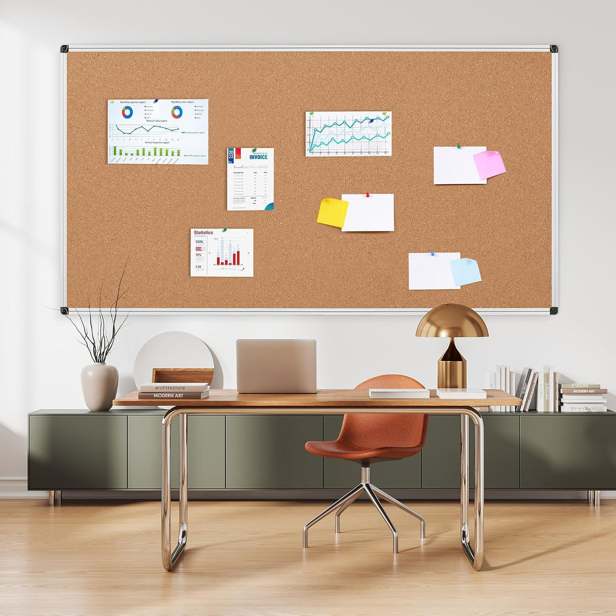 Extra Large Cork Bulletin Board 96" X 48", Silver Aluminum Framed 8...