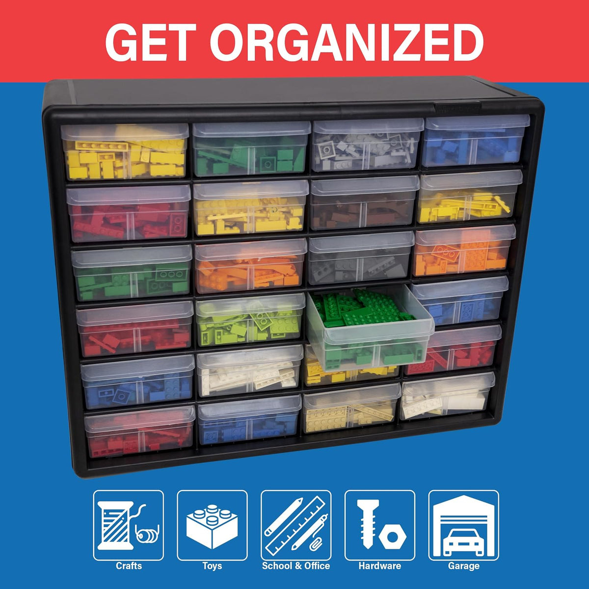 Akro-Mils 24-Drawer Plastic Storage Cabinet, 20" W x 6" D x 16"...