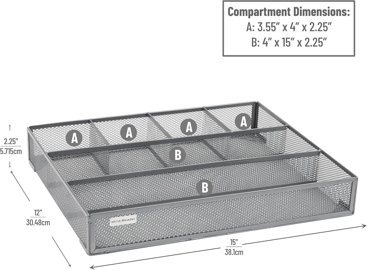 Mind Reader 6-Compartment Drawer Organizer, Metal Mesh Desk Organizer for Off...