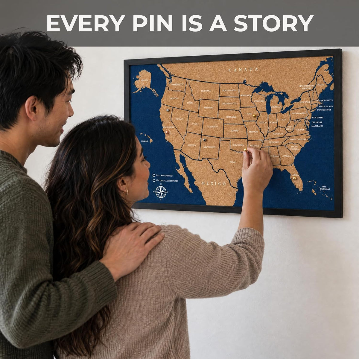 AdventureScape Push Pin USA Travel Map, Cork US Map Pin Board