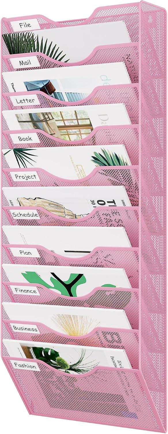 EasyPAG 10 Pocket Mesh Wall File Organizer, Hanging Paper Folder Holder with ...