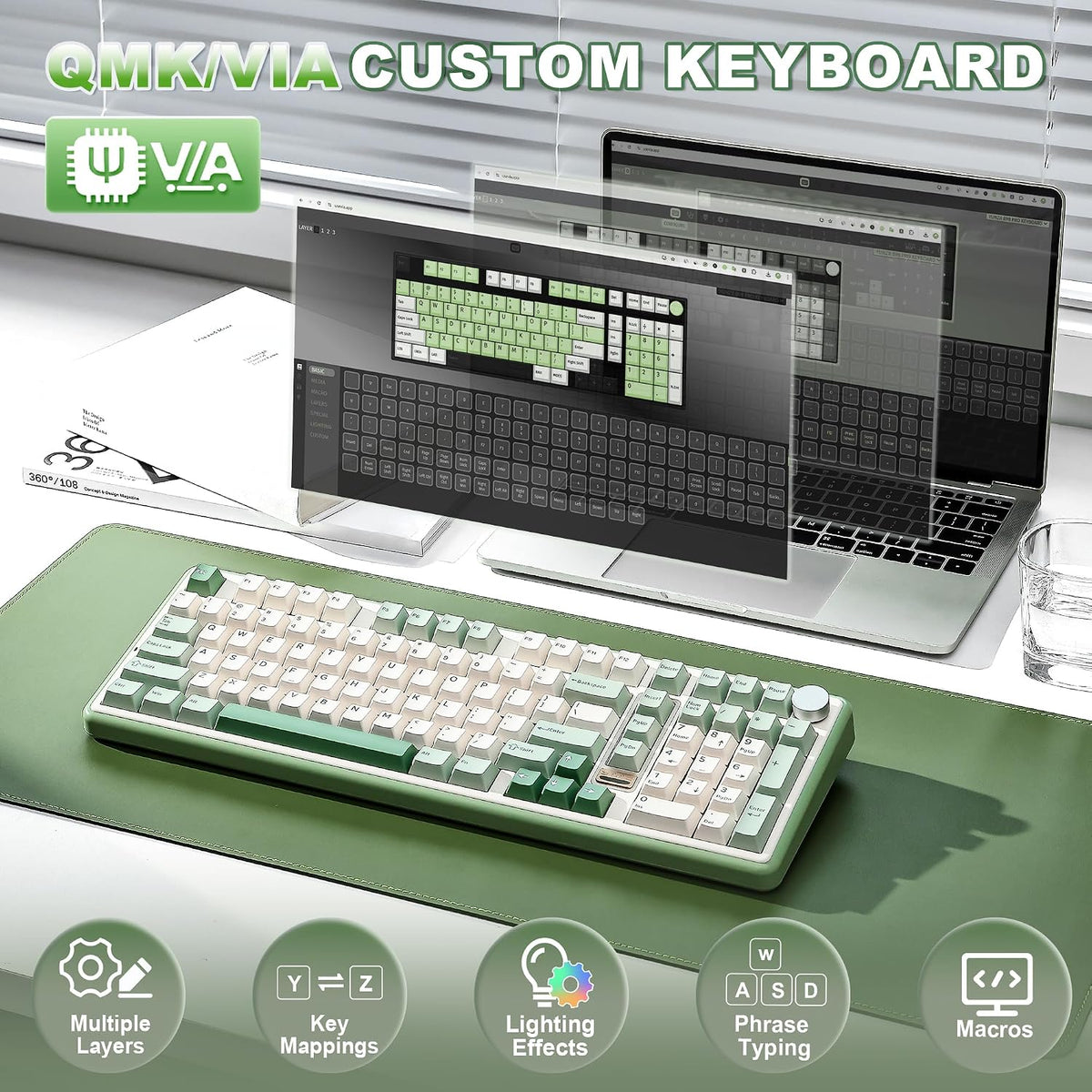 YUNZII B98 PRO 96% Wireless Mechanical Keyboard (Matcha Green, Milk Switch)