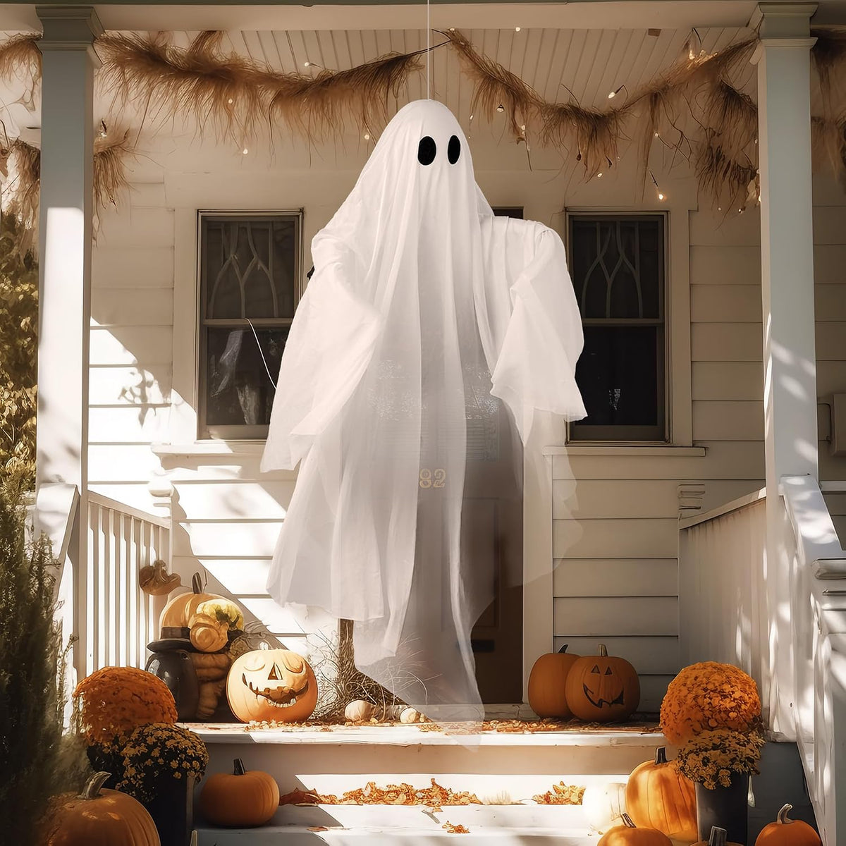 JOYIN Halloween Hanging Light up Ghost, 47" White Ghosts with Purple LED...