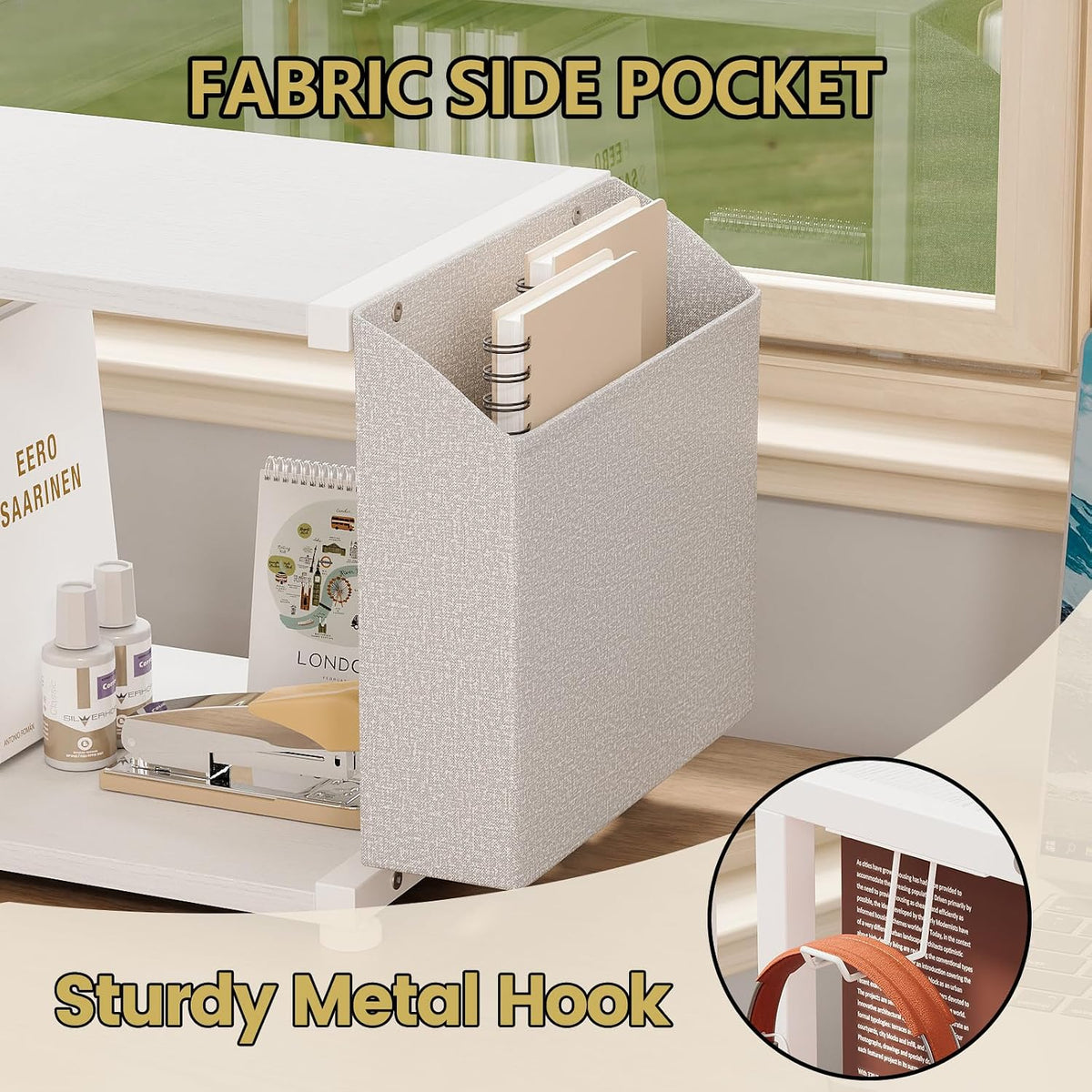 VEDECASA 2 Tier Modern White Wooden Under Desk Printer Stand with Storage Bag...