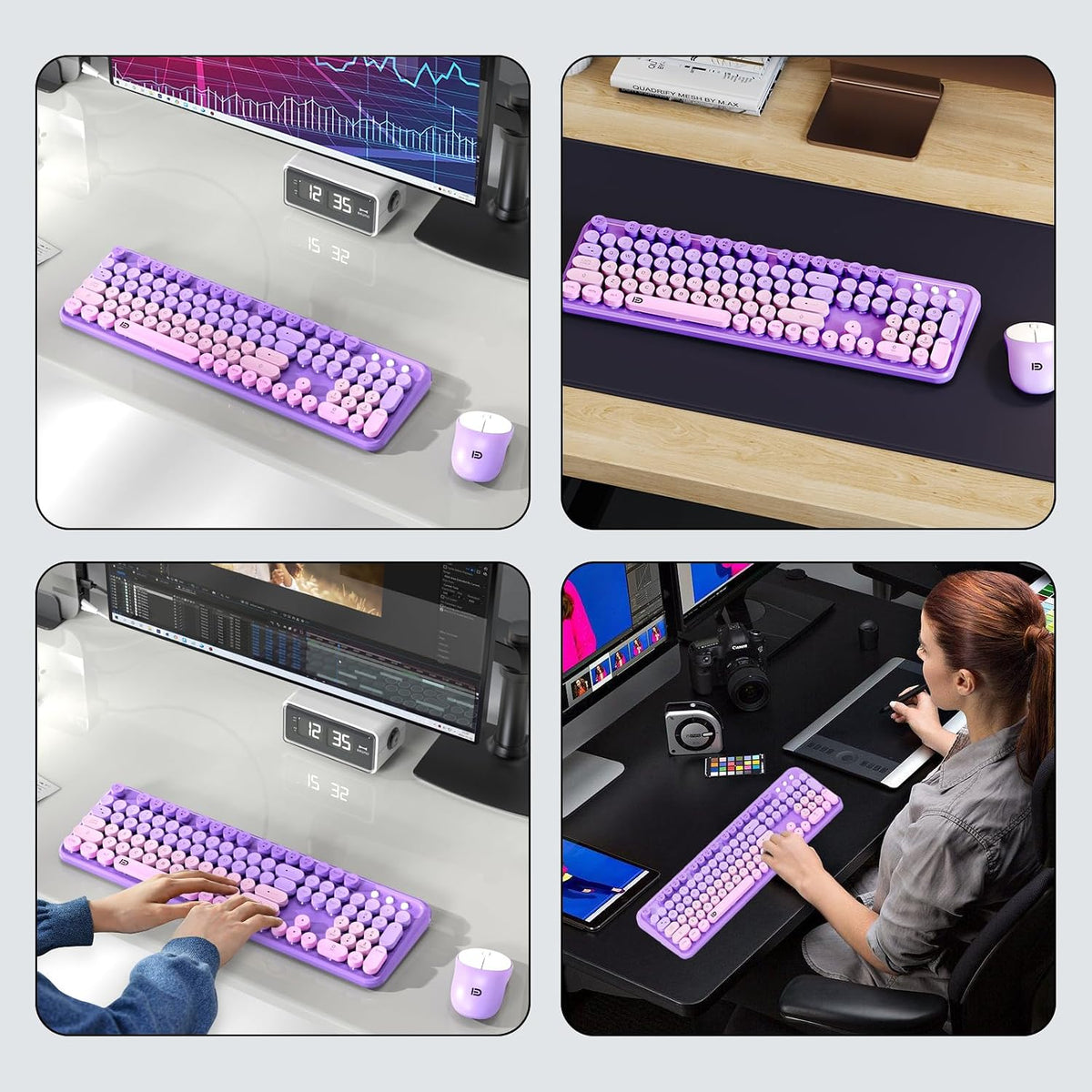 FD Wireless Keyboard and Mouse Combo - 2.4G Full-Sized Cute Colorful Mouse an...