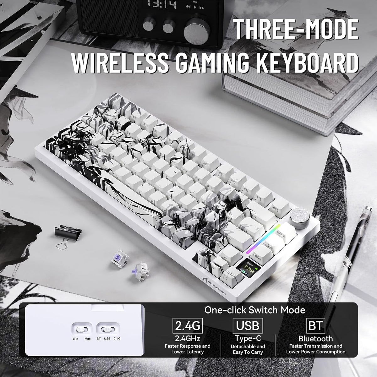 ATTACK SHARK X820ULTRA Wireless Gaming Mechanical Keyboard with TFT Smart Dis...