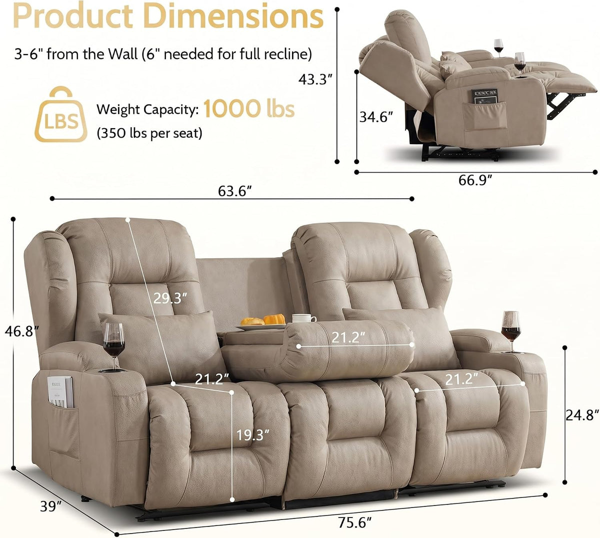 SAMERY 75.6" RV Loveseat Recliner Sofa, Manual Reclining Loveseat