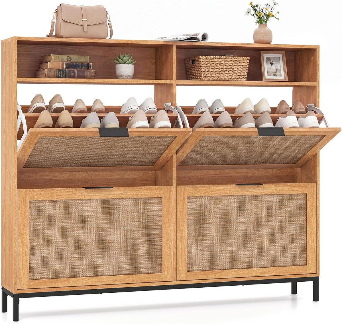 GIANTEX Slim Shoe Storage Cabinet with 4 Flip Drawers & 2 Open Compartments