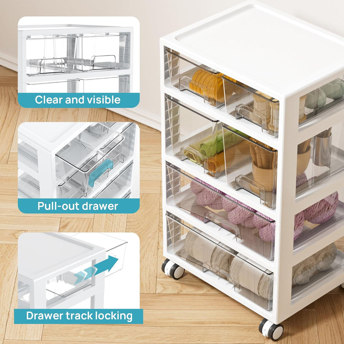 Vtopmart Drawer Storage Organizer,4 Tier 6 Drawers with Wheels