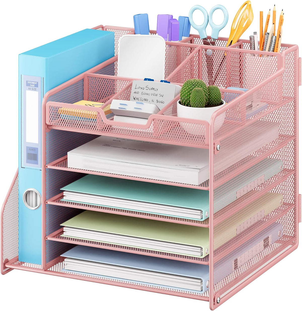 Lavatino Desk Organizer, 5-Tier Metal Mesh Paper Letter Tray with File Holder...