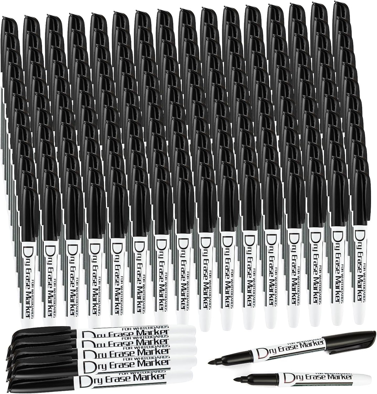 Volcanics Black Dry Erase Markers, Fine Tip, Bulk Pack, 200 Count