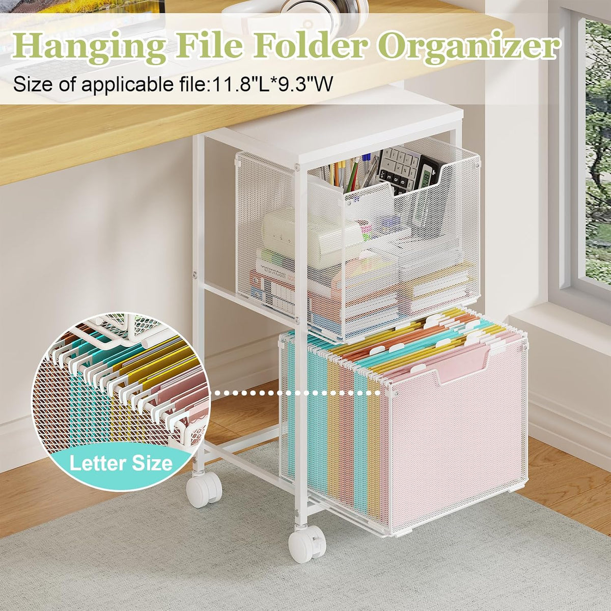 Rolling File Cart with 2 Storage Drawers,Under Desk Storage Cart