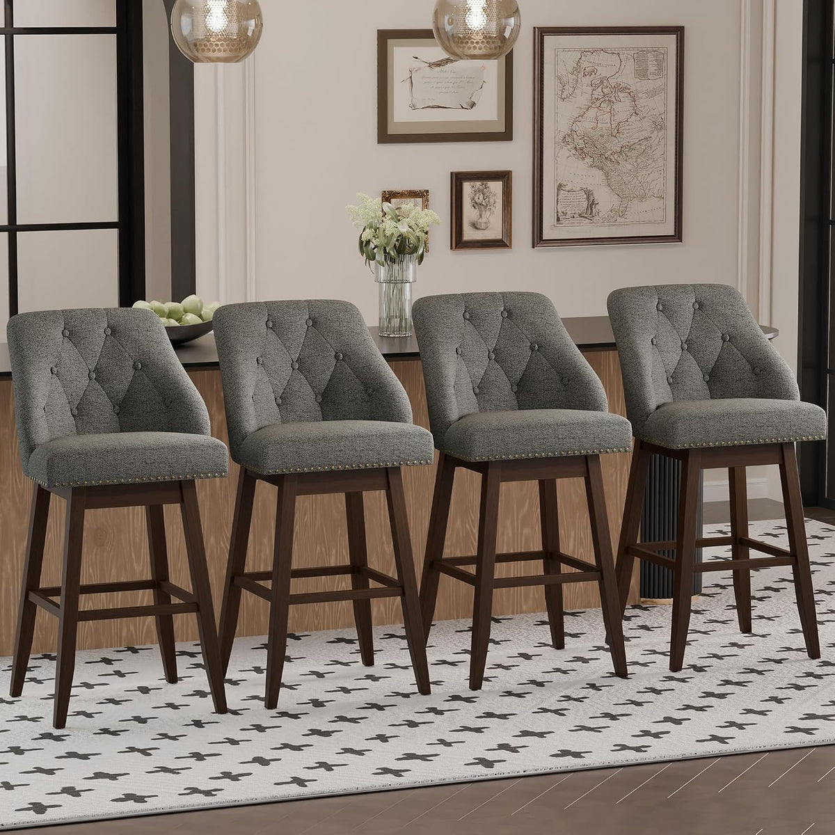 30" Bar Height Swivel Bar Stools Set of 4, Grey