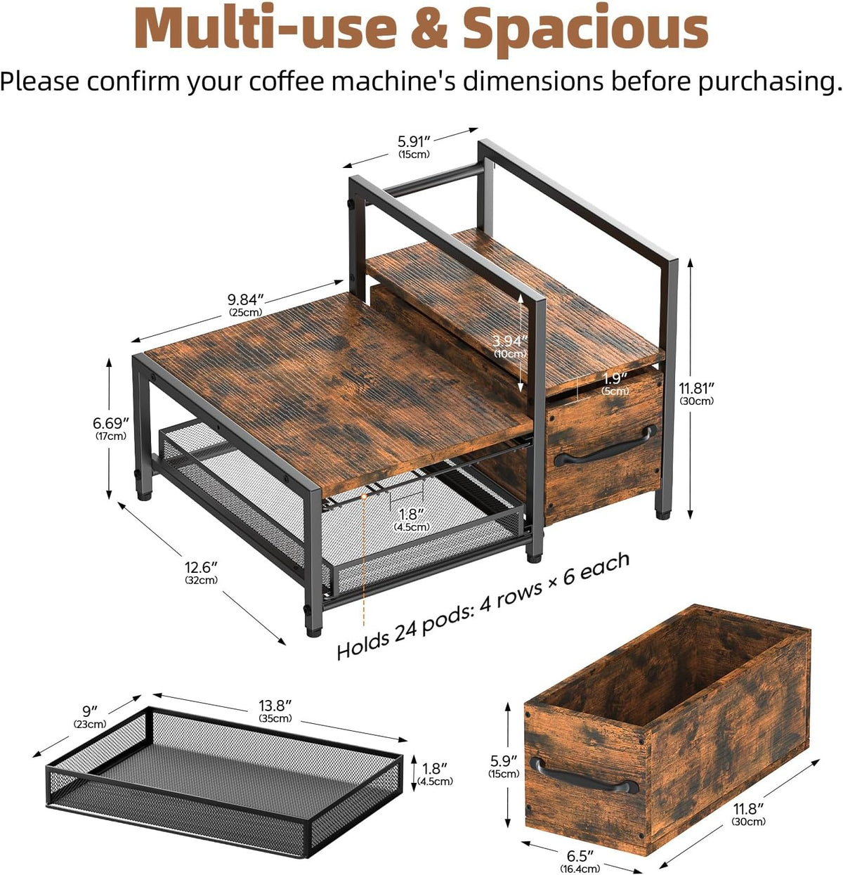 Coffee Bar Organizer For Countertop, with Sliding Storage Drawer