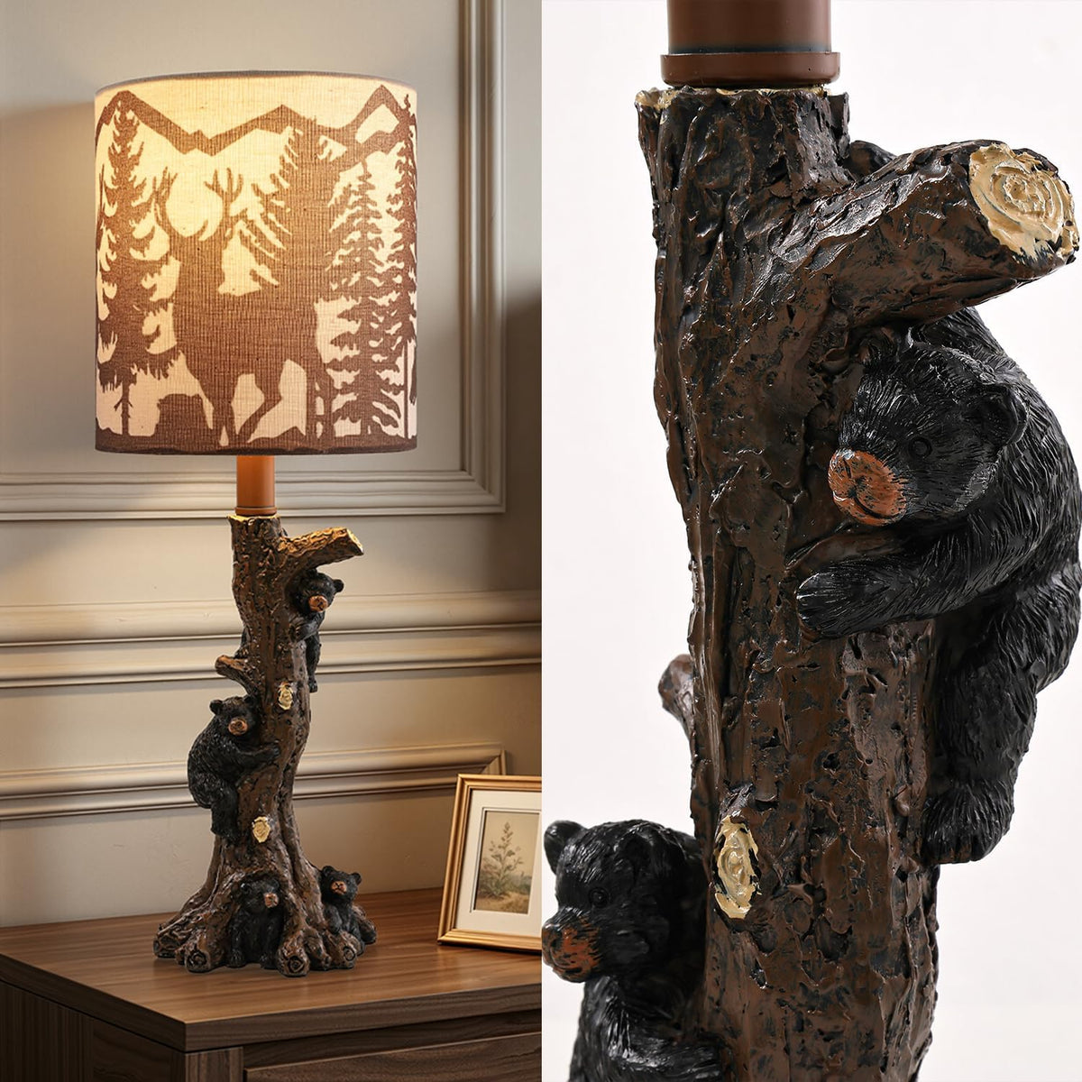 LOKHOM 19" Rustic Climbing Bear Table Lamp for Bedroom, Small Single Lamp