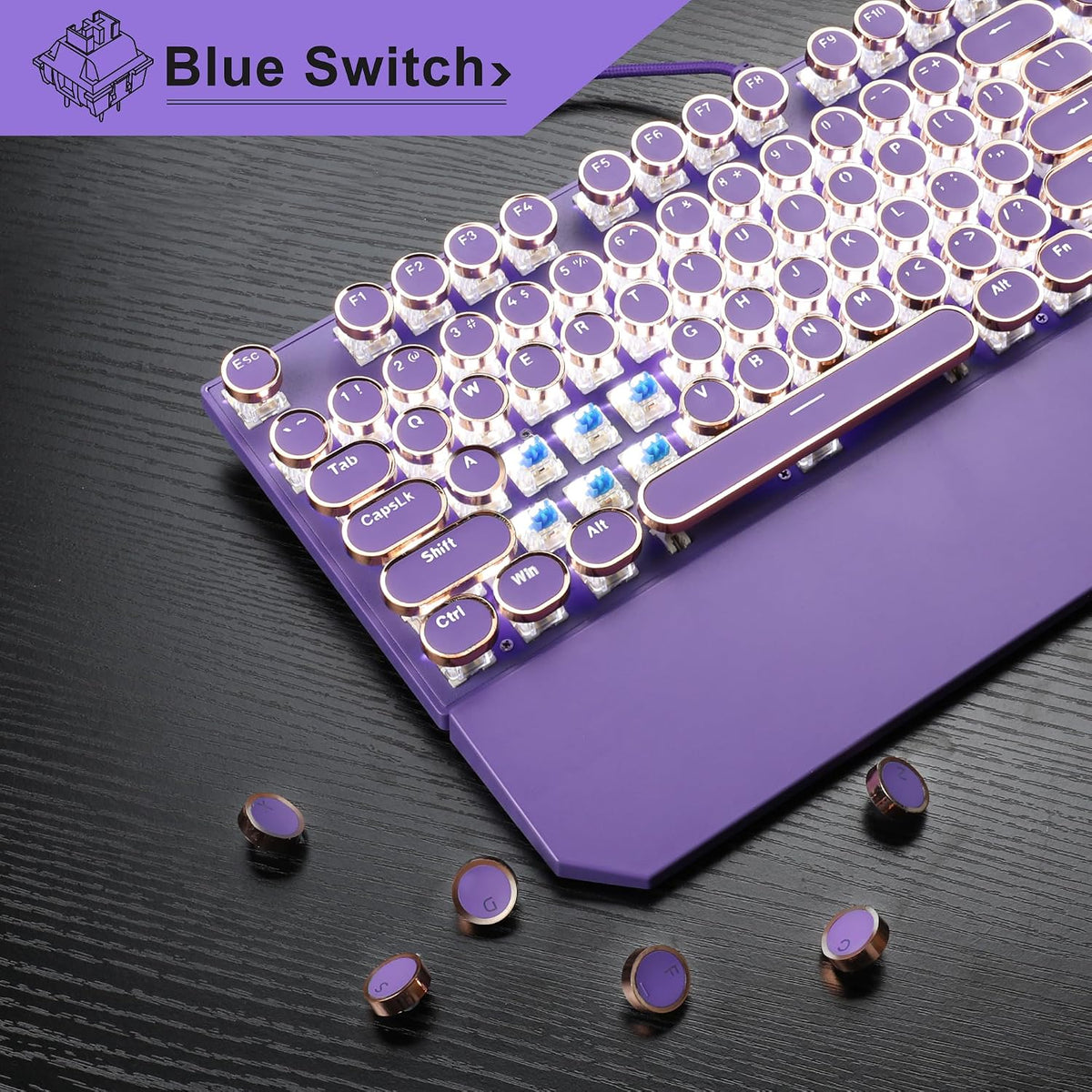 Camiysn Typewriter Style Mechanical Gaming Keyboard, Purple Retro Punk Gaming...
