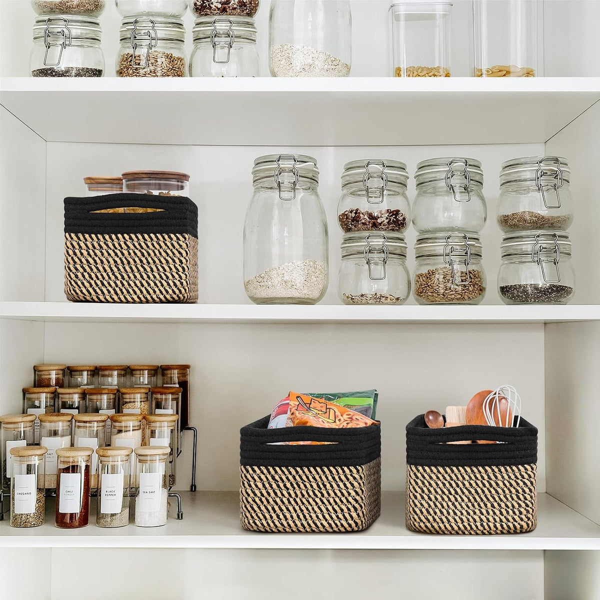 Goodpick 3-Pack Wicker Storage Baskets for Shelves, 13 x 8 x 5 in