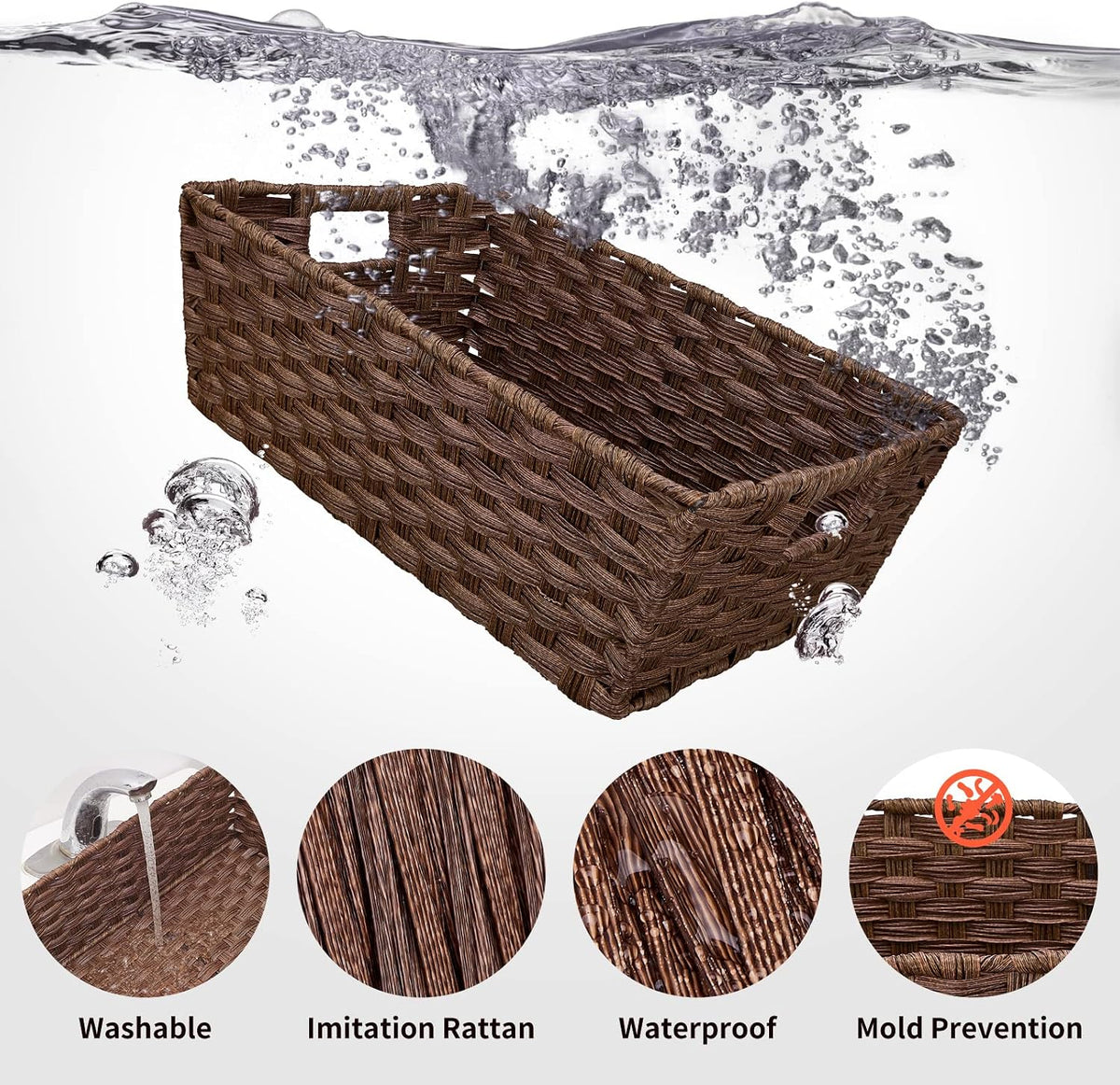Onlytak Large Wicker Storage Basket, Metal Frame, Set of 2, Washable Waterpro...
