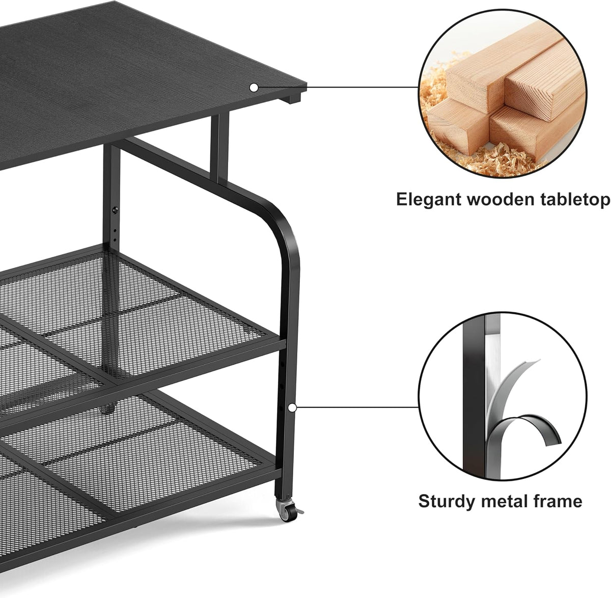 niffgaff Mobile Printer Stand with Large Desktop - 3 Tier Shelf, 24.4 Inch He...
